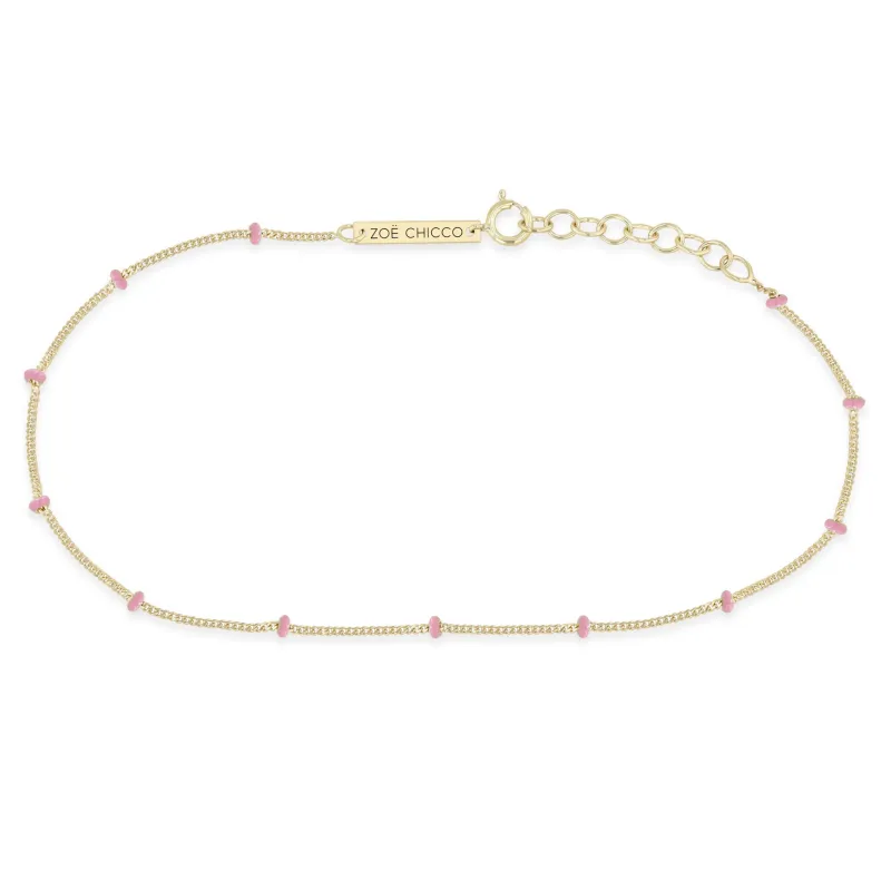 14k Gold Pink Enamel Satellite Chain Anklet sold by Zoe Chicco