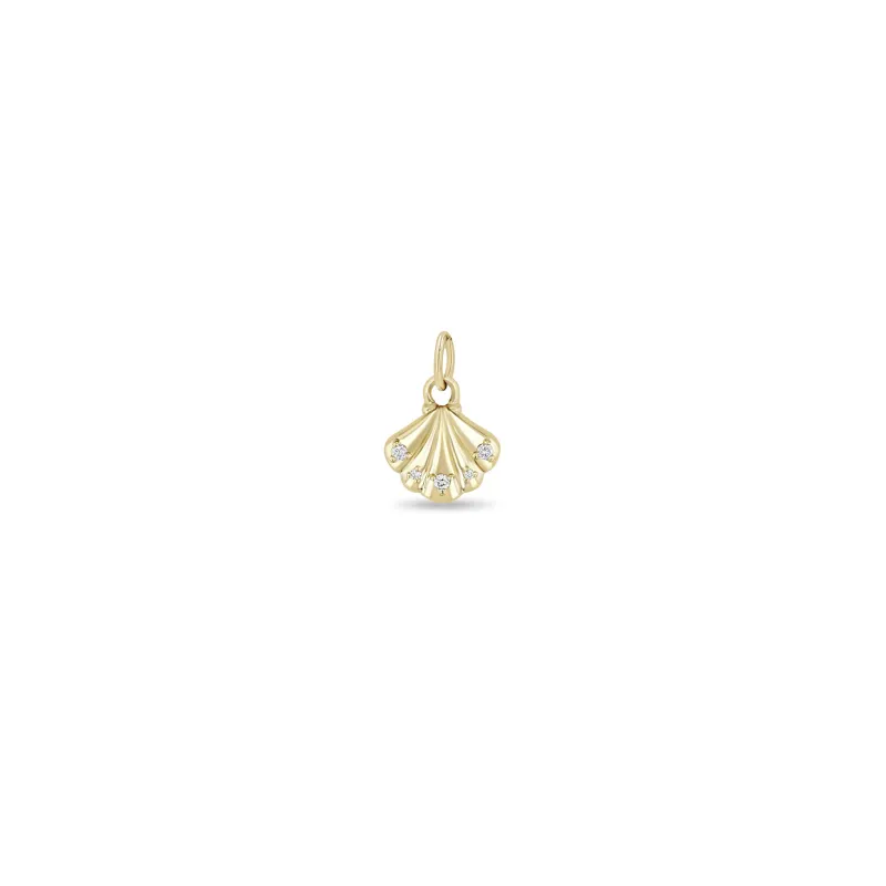14k Single Gold & Diamond Seashell Charm Pendant sold by Zoe Chicco