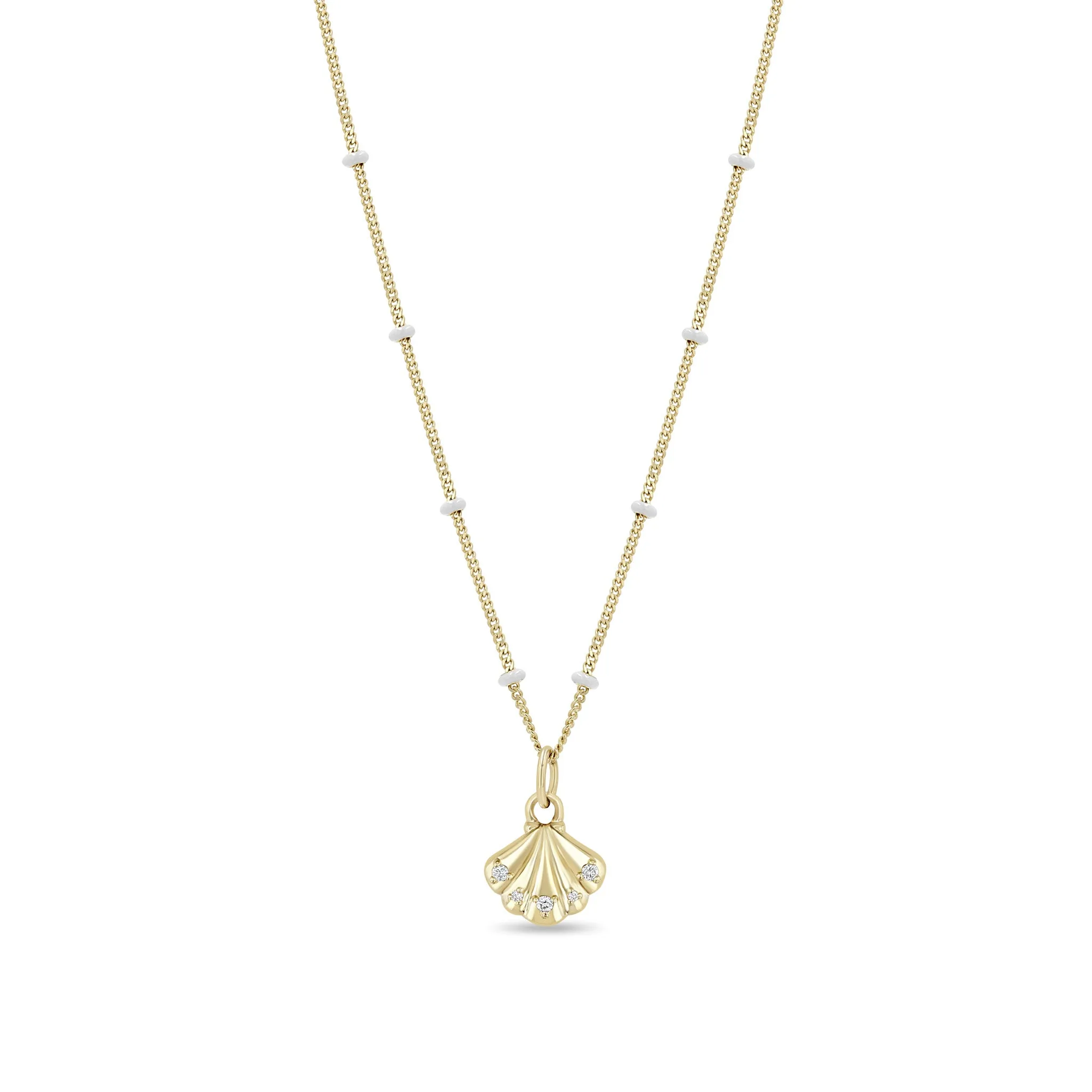 14k Gold & Diamond Seashell White Enamel Satellite Chain Necklace sold by Zoe Chicco