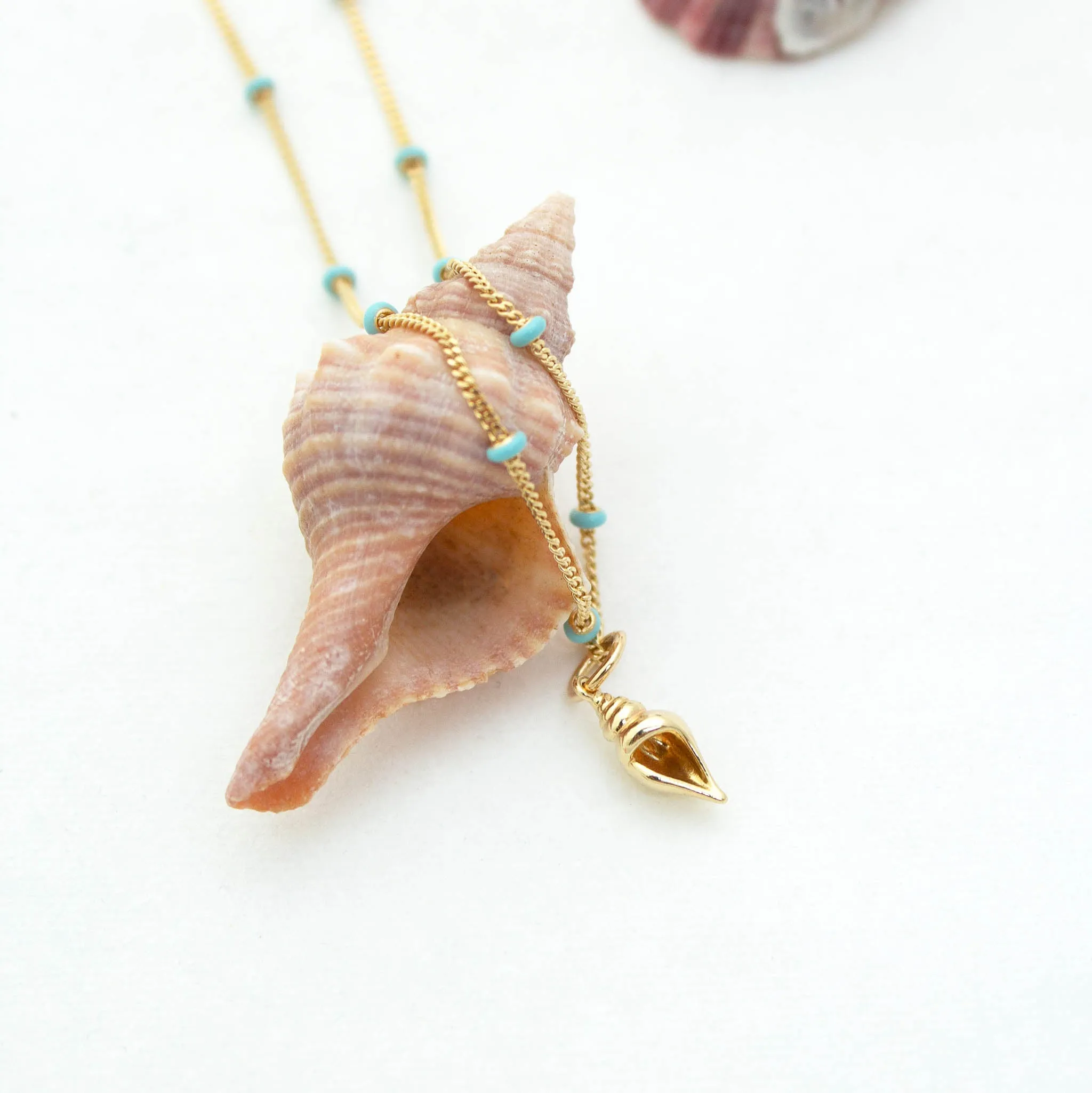 14k Gold Conch Shell Turquoise Enamel Satellite Chain Necklace sold by Zoe Chicco product image thumbnail 2