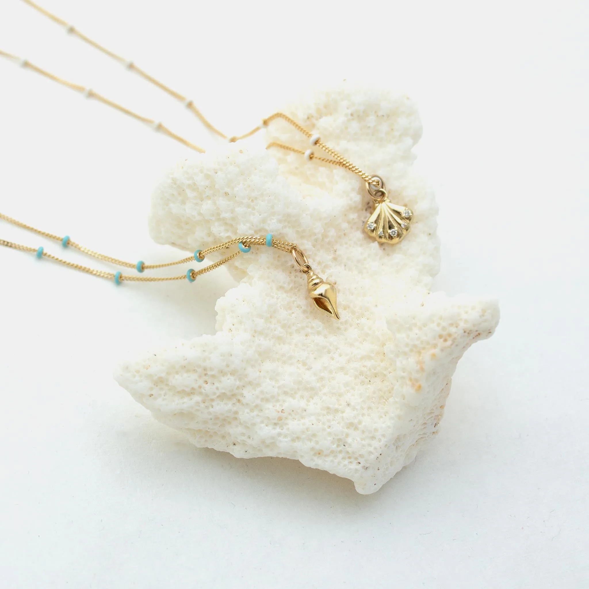 14k Gold Conch Shell Turquoise Enamel Satellite Chain Necklace sold by Zoe Chicco product image thumbnail 3