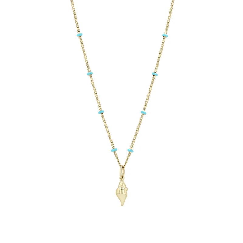 14k Gold Conch Shell Turquoise Enamel Satellite Chain Necklace sold by Zoe Chicco
