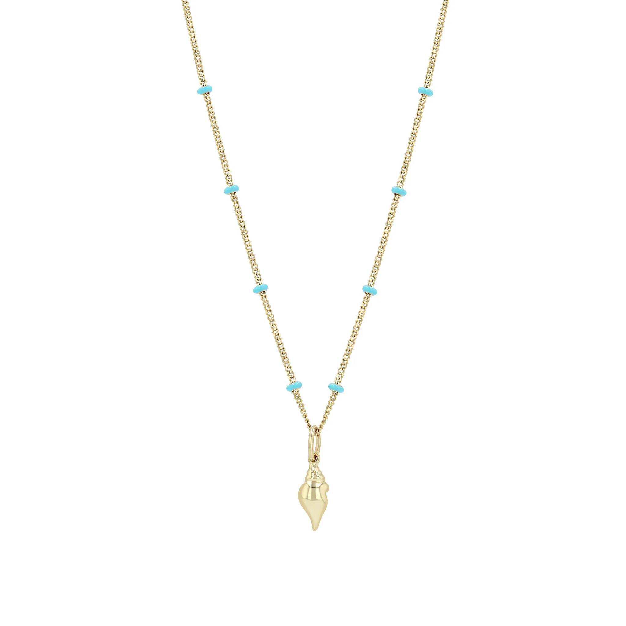 14k Gold Conch Shell Turquoise Enamel Satellite Chain Necklace sold by Zoe Chicco