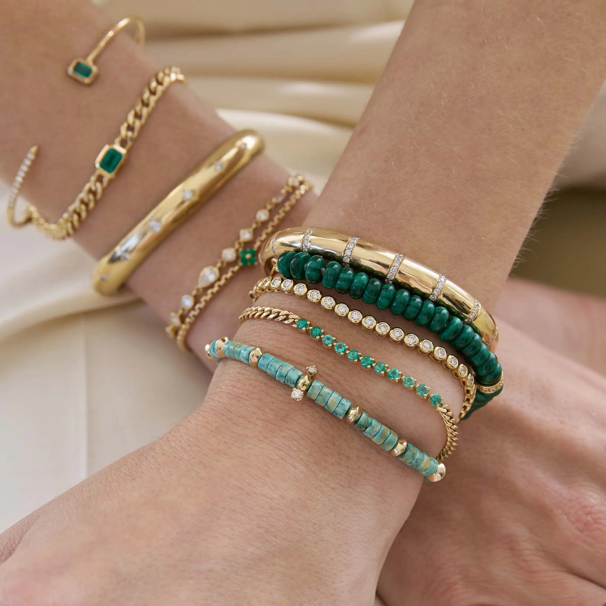 14k Gold & Light Turquoise Heishi Bead Bracelet with 2 Prong Diamonds sold by Zoe Chicco product image thumbnail 2