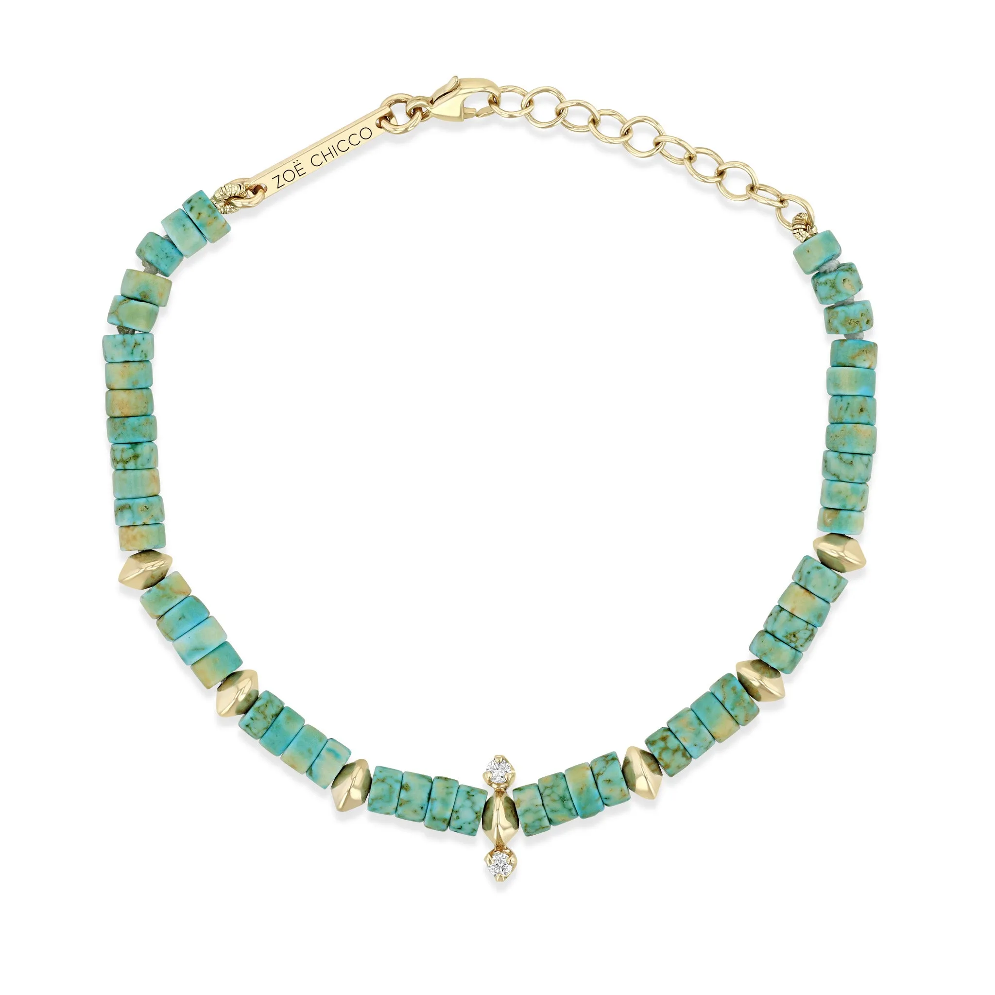 14k Gold & Light Turquoise Heishi Bead Bracelet with 2 Prong Diamonds sold by Zoe Chicco product image thumbnail 3