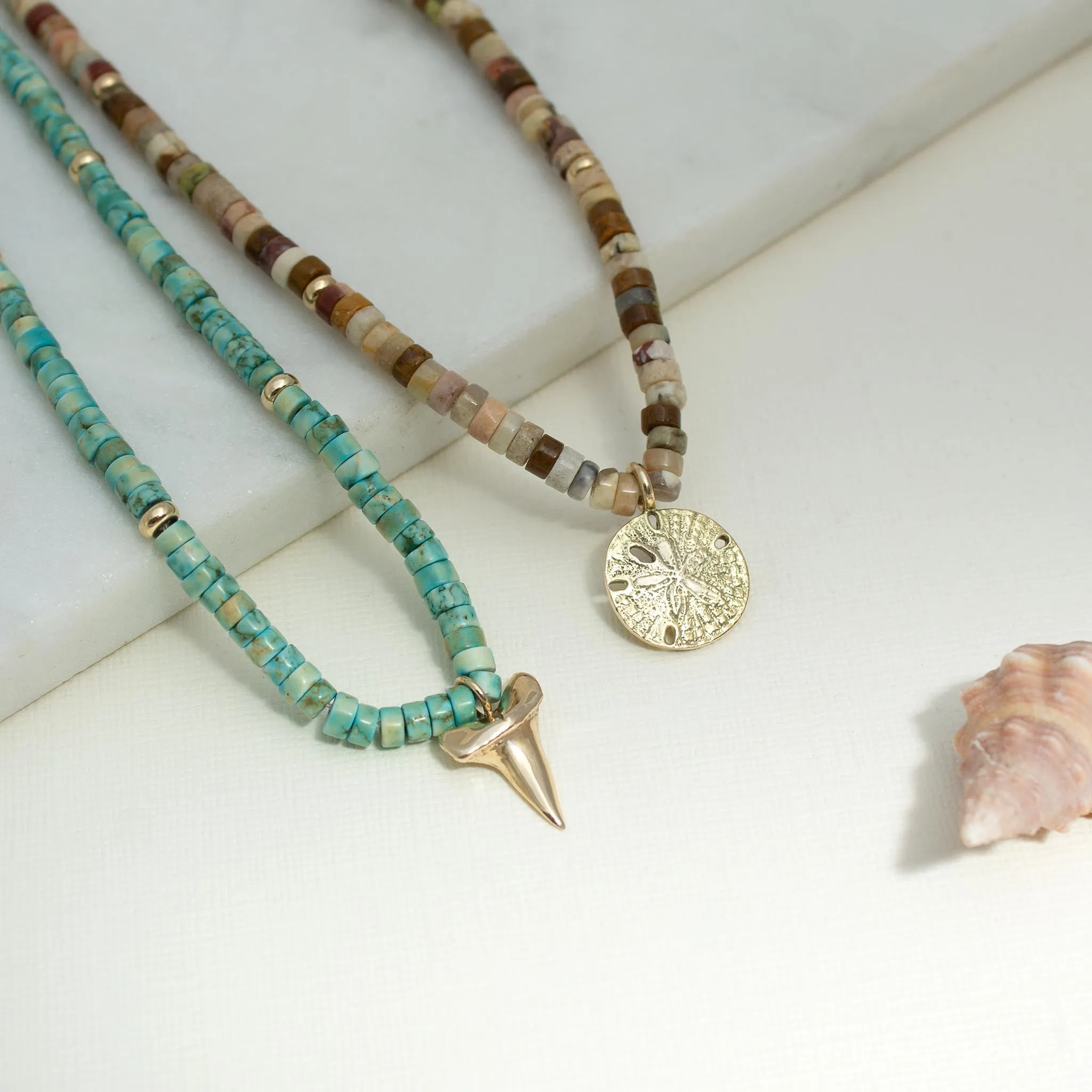 14k Gold & Light Turquoise Heishi Bead Shark Tooth Necklace sold by Zoe Chicco product image thumbnail 3