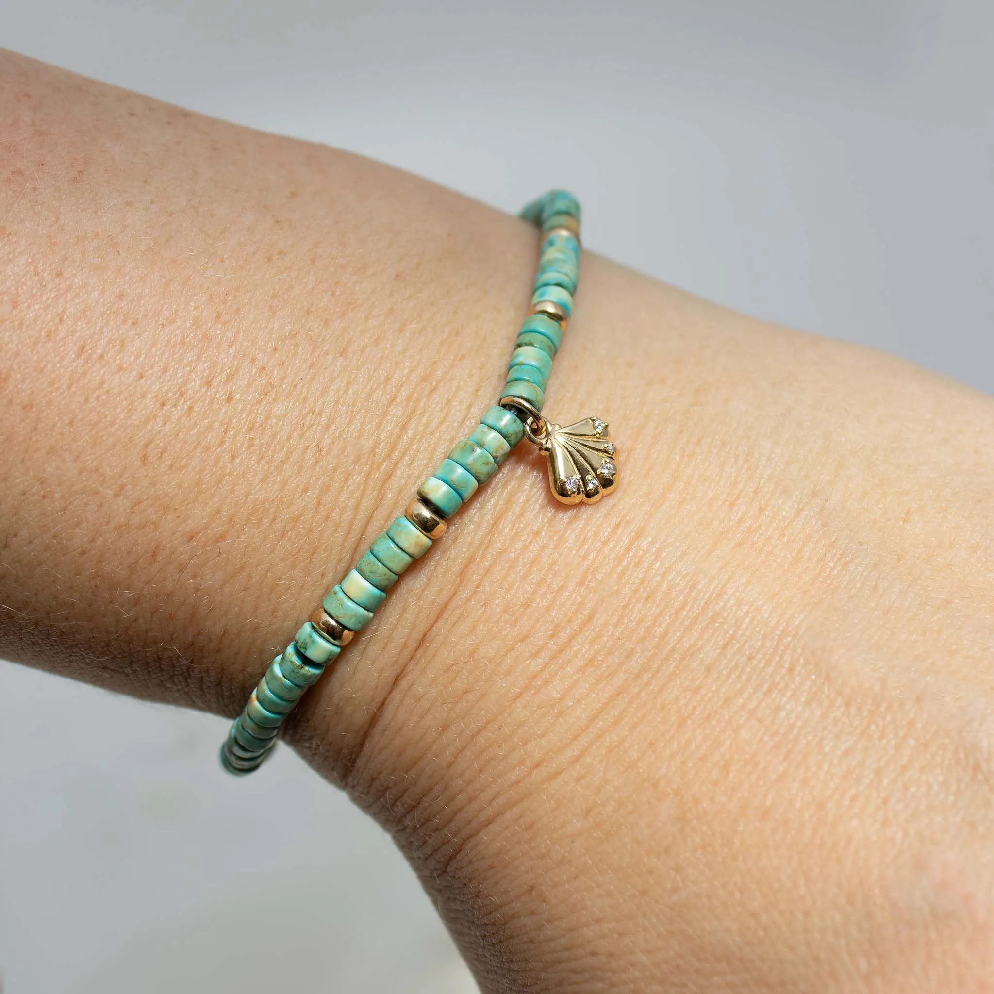 14k Gold & Light Turquoise Heishi Bead Seashell Charm Bracelet sold by Zoe Chicco product image thumbnail 2