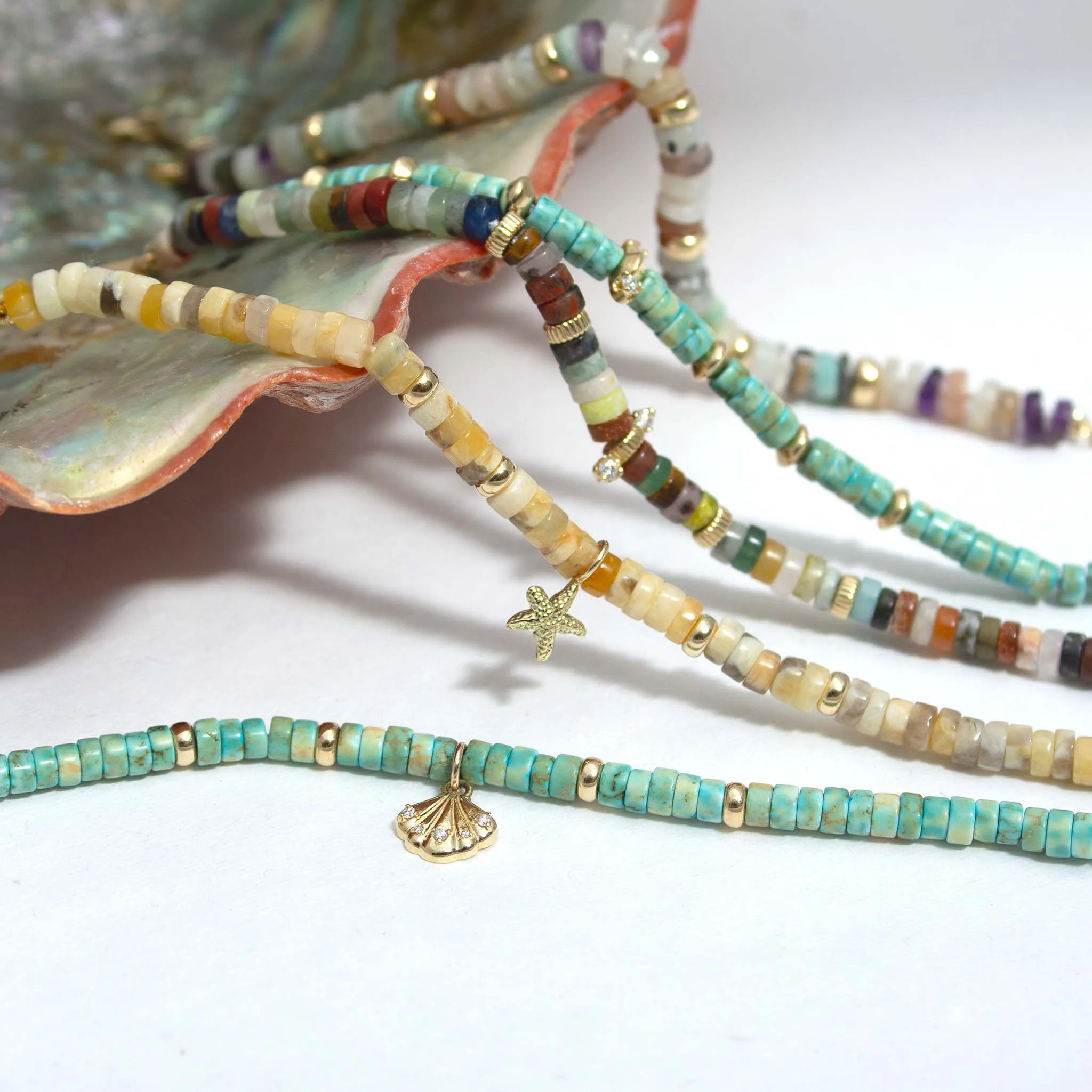 14k Gold & Sandy Feldspar Mixed Heishi Bead Starfish Charm Bracelet sold by Zoe Chicco product image thumbnail 5