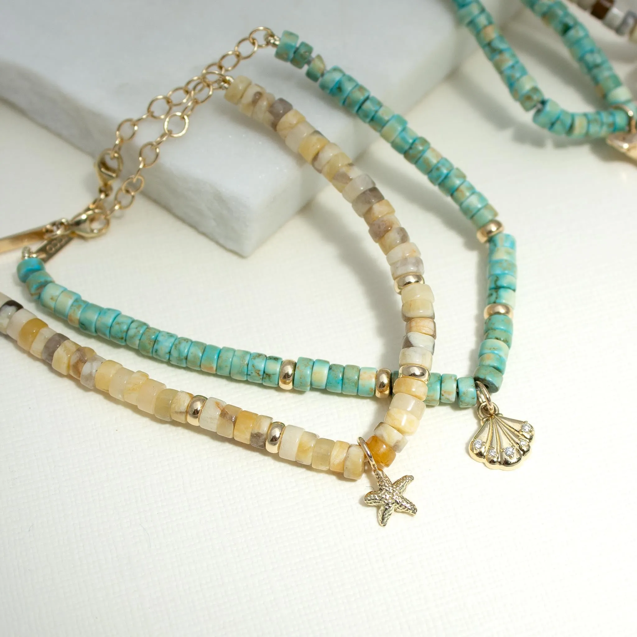 14k Gold & Sandy Feldspar Mixed Heishi Bead Starfish Charm Bracelet sold by Zoe Chicco product image thumbnail 3