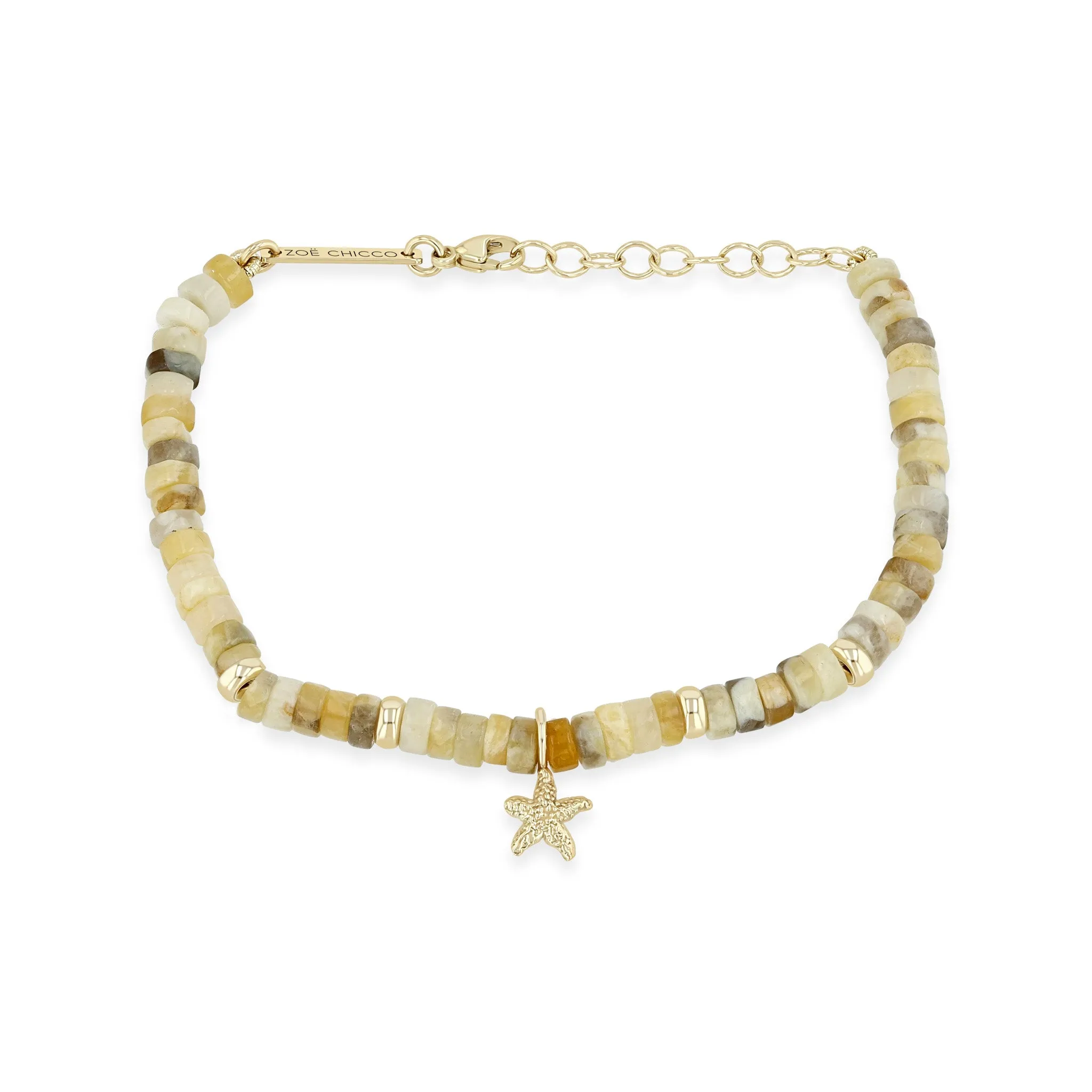 14k Gold & Sandy Feldspar Mixed Heishi Bead Starfish Charm Bracelet sold by Zoe Chicco