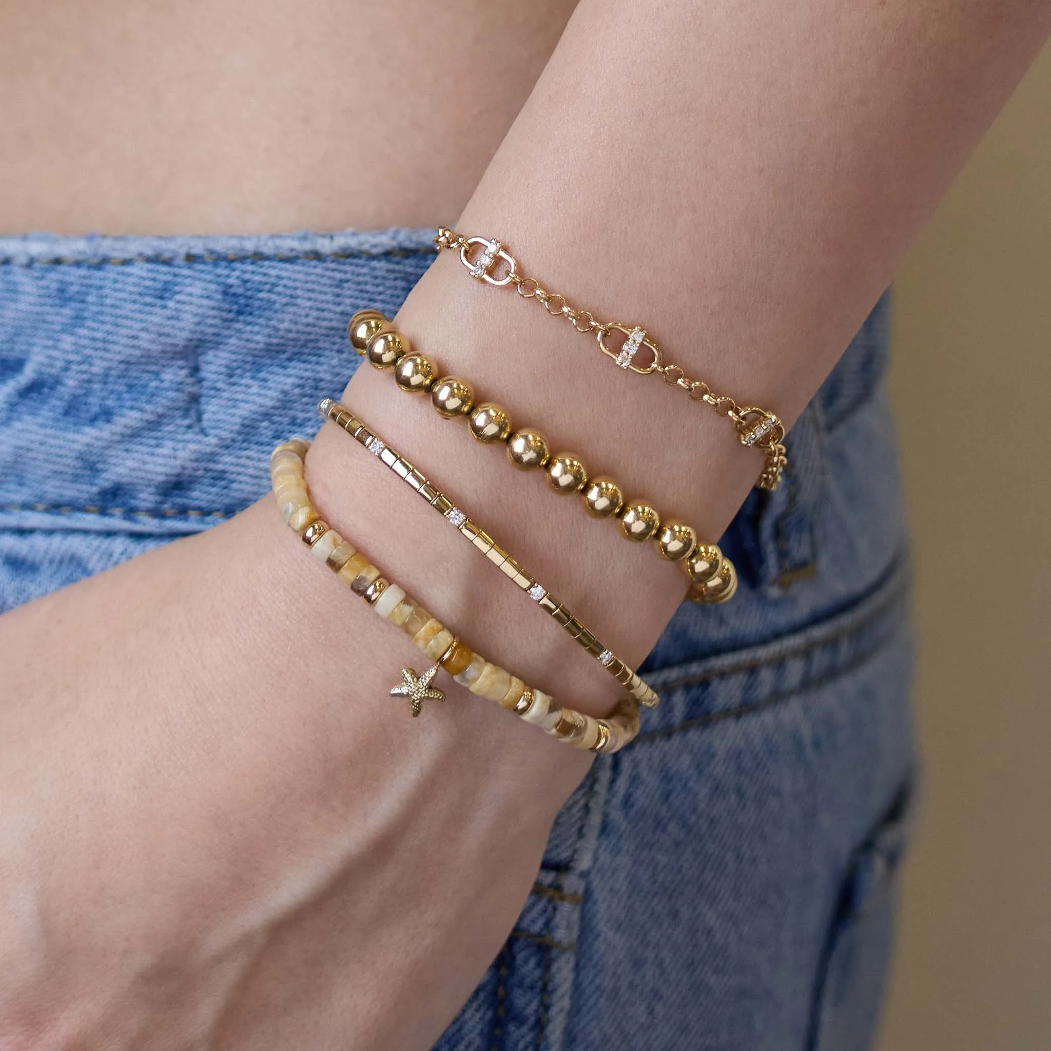 14k Gold & Sandy Feldspar Mixed Heishi Bead Starfish Charm Bracelet sold by Zoe Chicco product image thumbnail 2