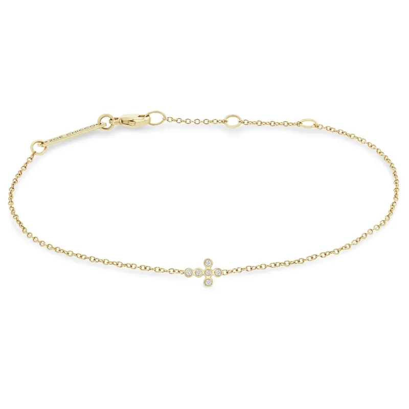 14k Small Diamond Bezel Cross Bracelet sold by Zoe Chicco