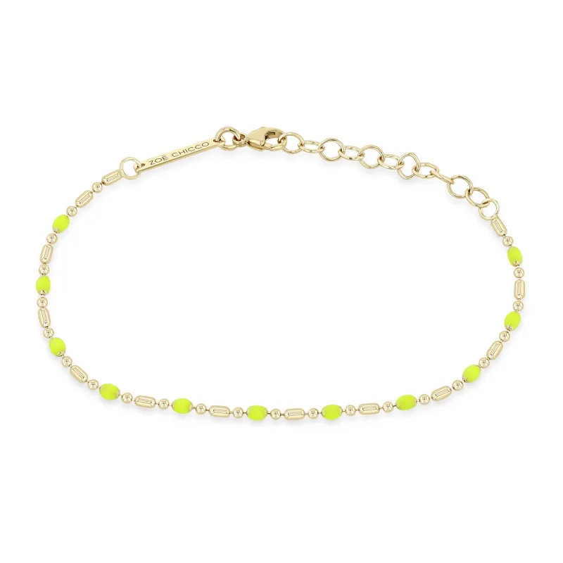 14k Gold & Neon Yellow Enamel Tube Bar Chain Bracelet sold by Zoe Chicco