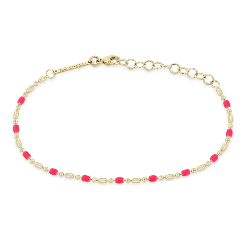 14k Gold & Neon Pink Enamel Tube Bar Chain Bracelet sold by Zoe Chicco