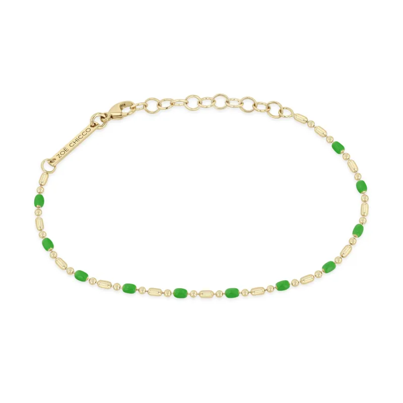 14k Gold & Green Enamel Tube Bar Chain Bracelet sold by Zoe Chicco