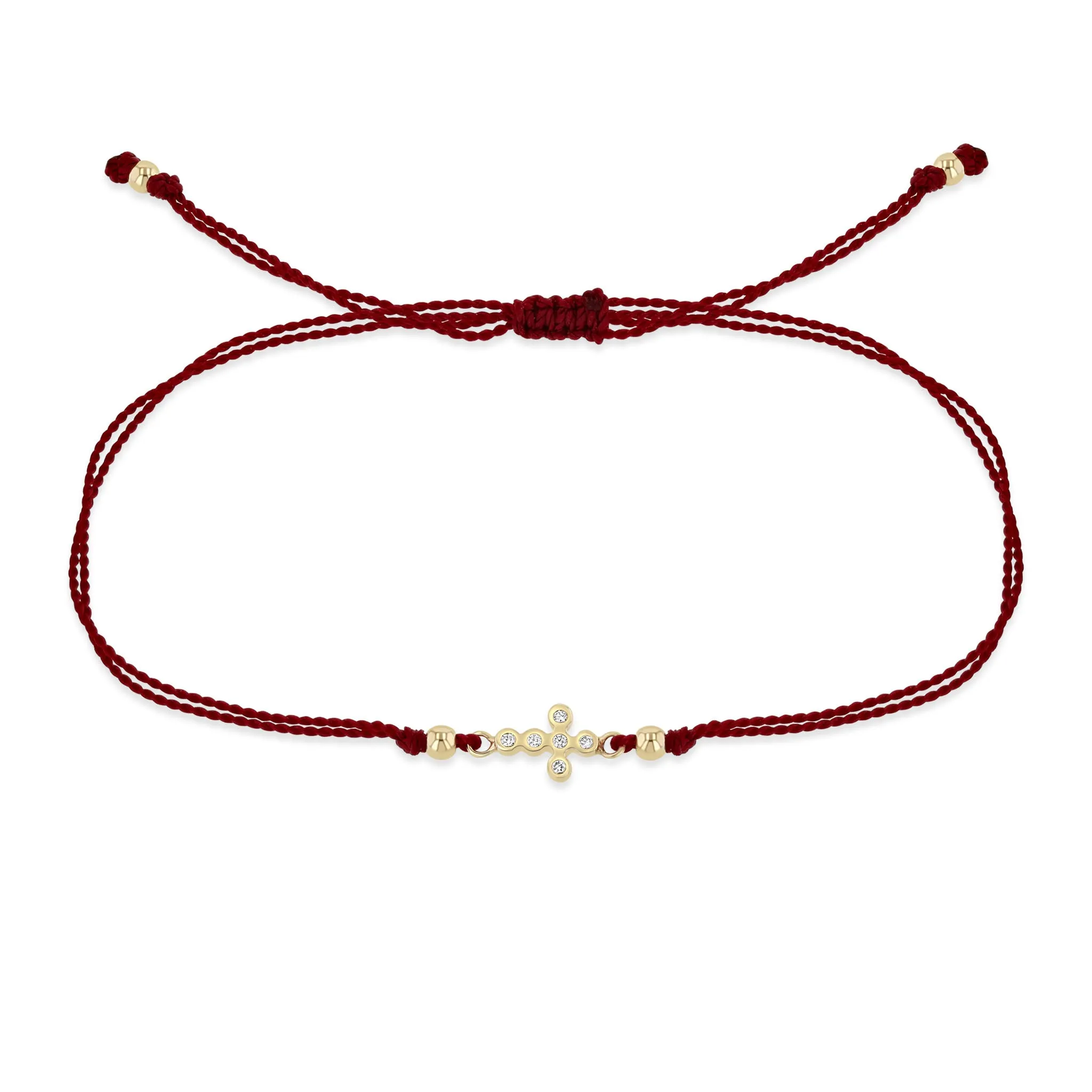 14k Small Horizontal Diamond Bezel Cross Cord Bracelet sold by Zoe Chicco