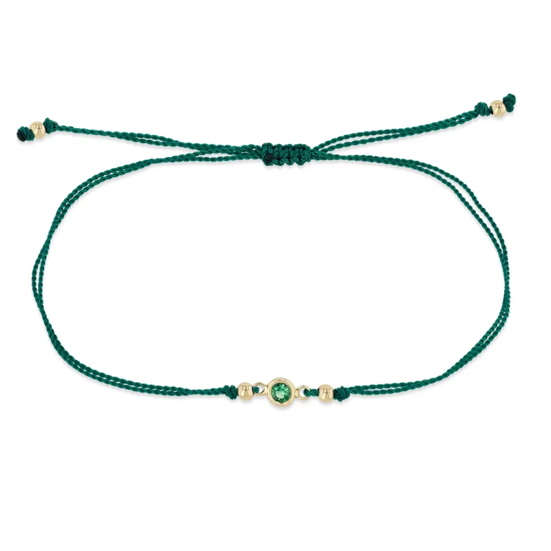 14k Floating Emerald Solitaire Cord Bracelet sold by Zoe Chicco