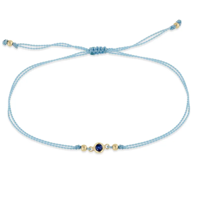 14k Floating Blue Sapphire Solitaire Cord Bracelet sold by Zoe Chicco