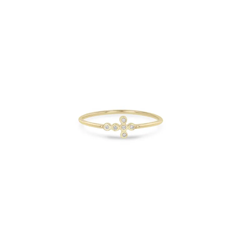 14k Small Horizontal Diamond Bezel Cross Ring sold by Zoe Chicco