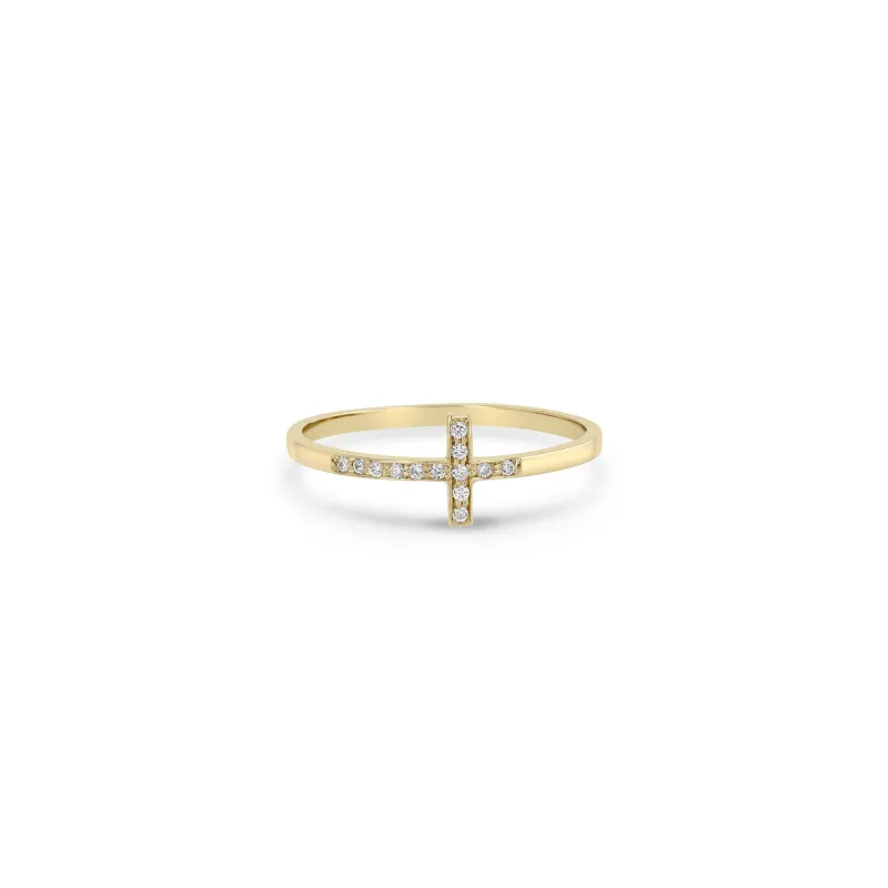 14k Horizontal Pavé Diamond Cross Band Ring sold by Zoe Chicco
