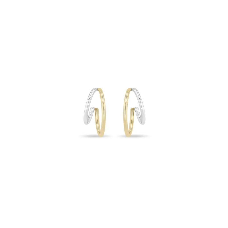 14k Two Tone Angled Double Wire Huggie Hoops sold by Zoe Chicco