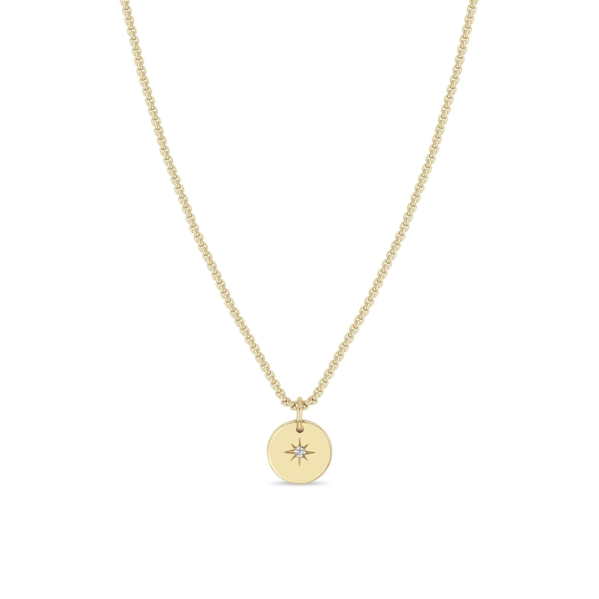 14k Star Set Diamond Disc Box Chain Necklace sold by Zoe Chicco