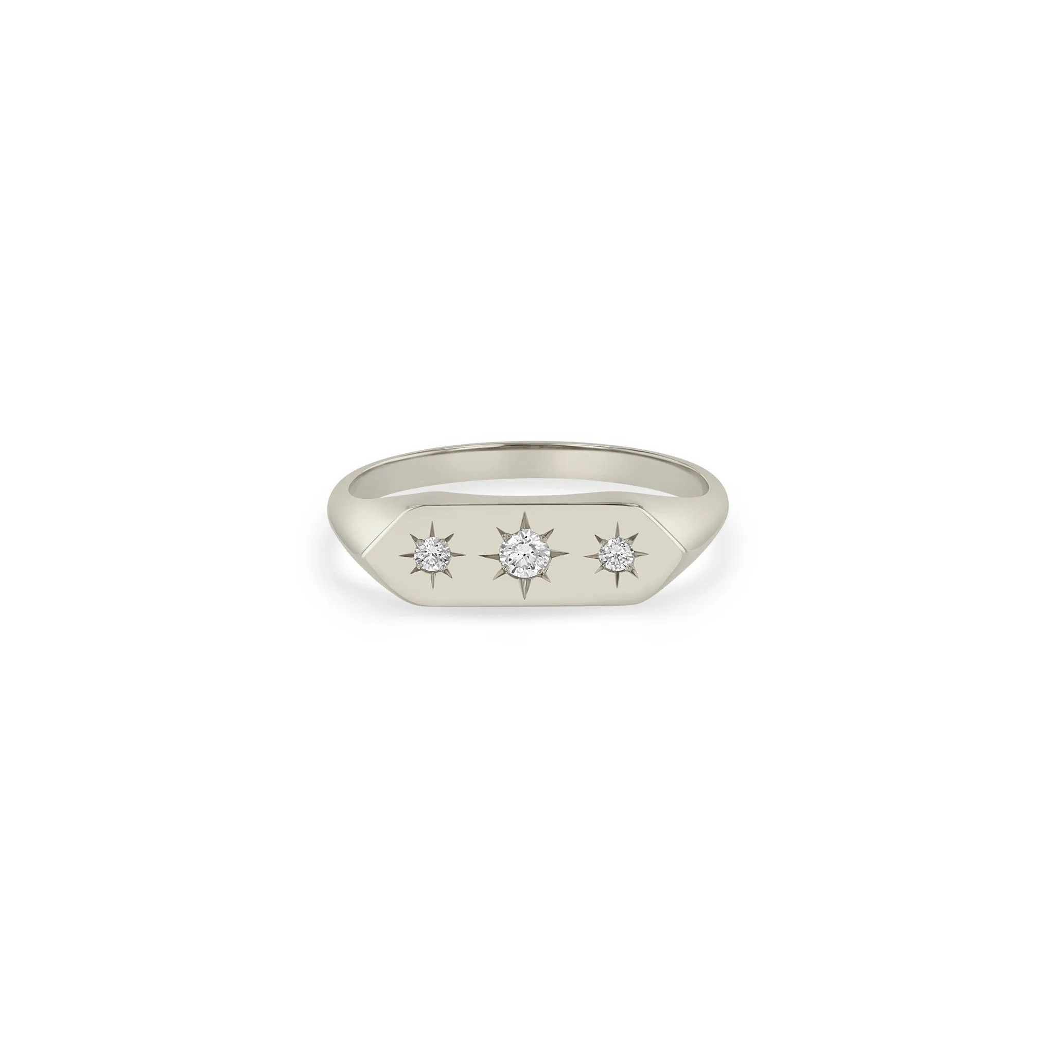 14k Graduated Star Set Diamonds Elongated Hexagon Signet Ring sold by Zoe Chicco product image thumbnail 5