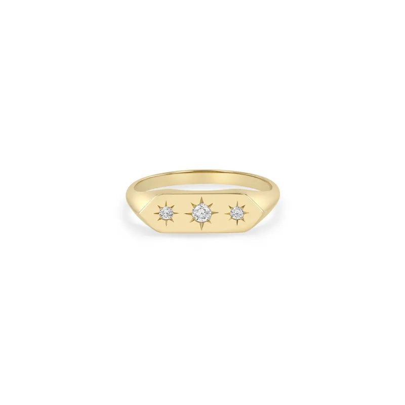14k Graduated Star Set Diamonds Elongated Hexagon Signet Ring sold by Zoe Chicco