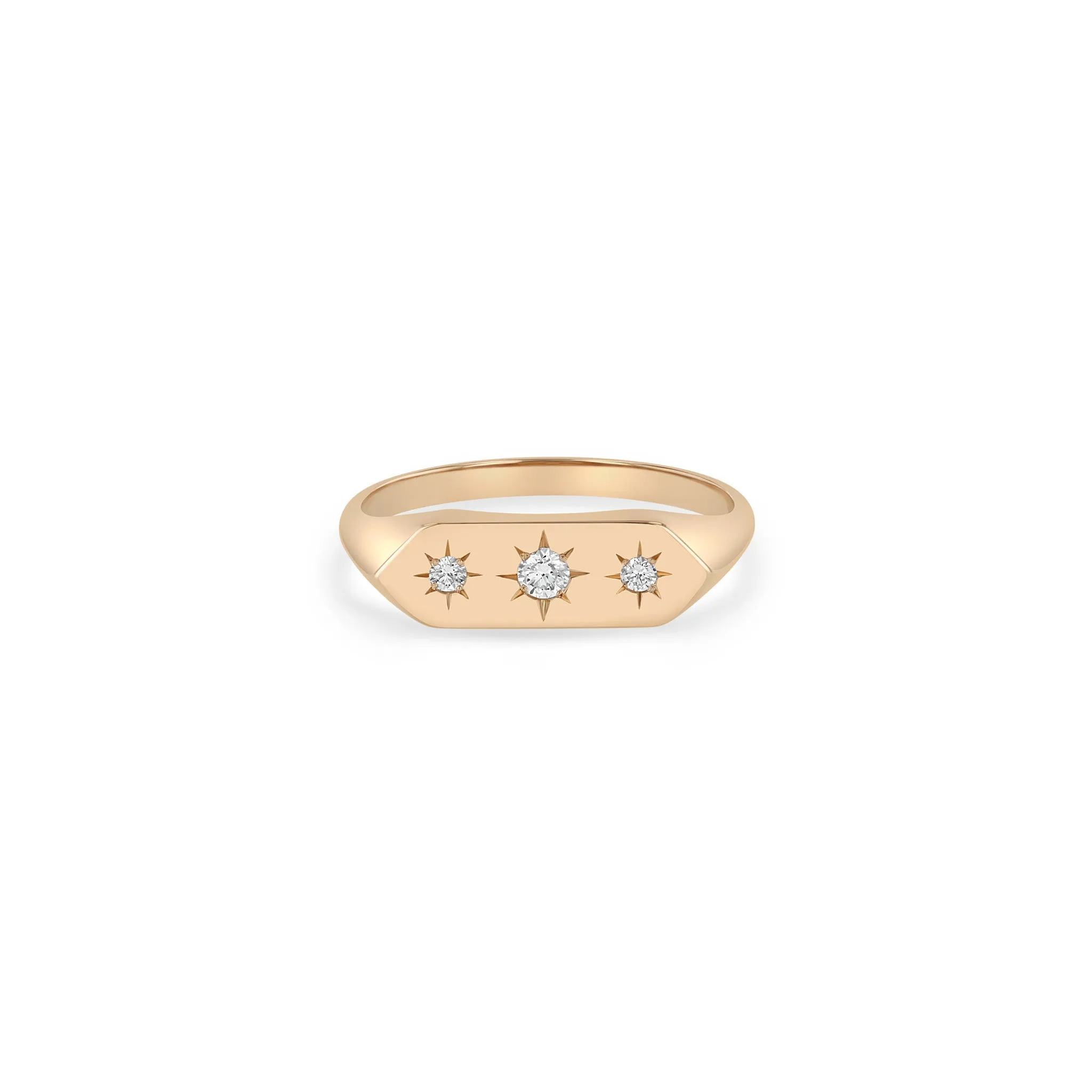 14k Graduated Star Set Diamonds Elongated Hexagon Signet Ring sold by Zoe Chicco product image thumbnail 4