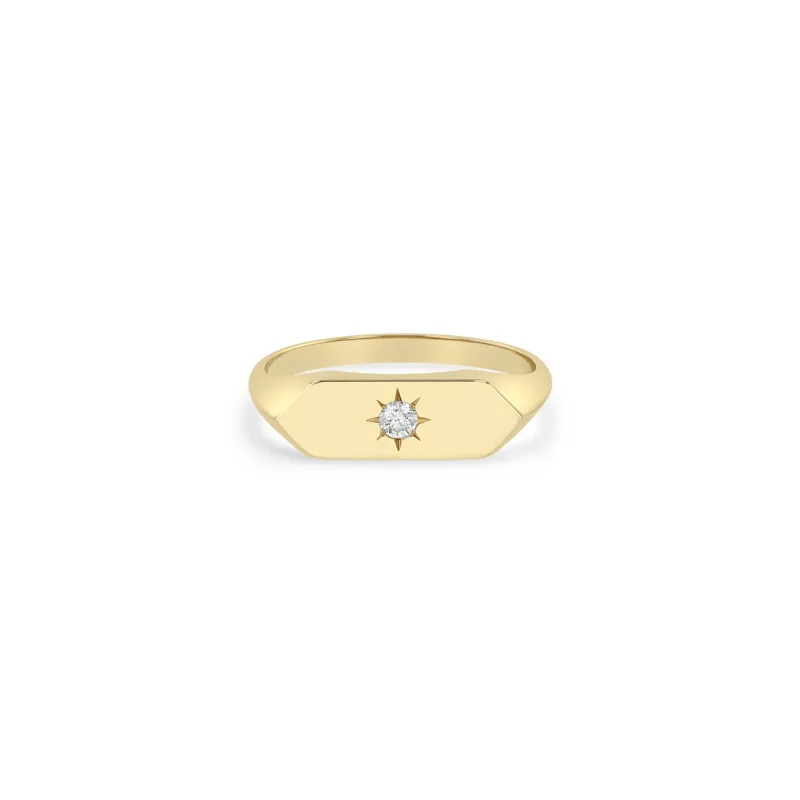 14k Star Set Diamond Elongated Hexagon Signet Ring sold by Zoe Chicco