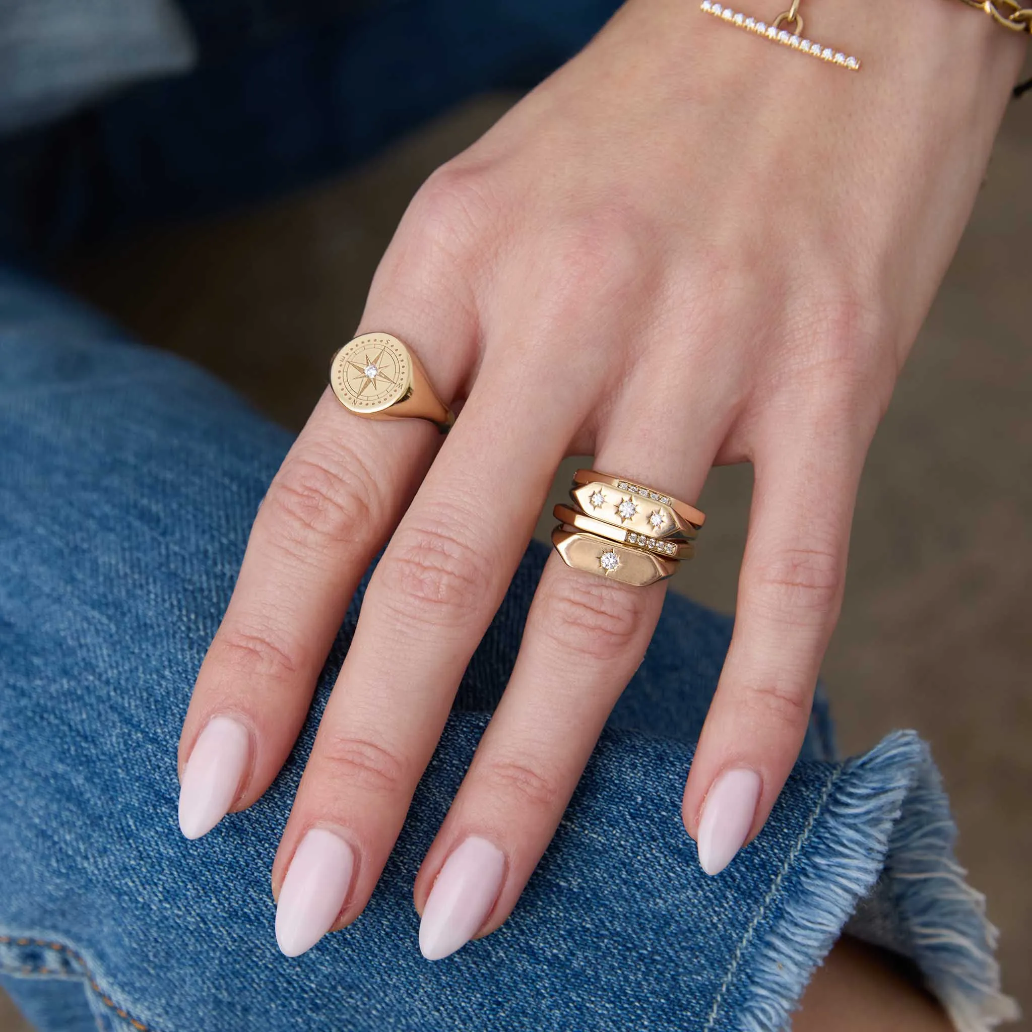 14k Star Set Diamond Elongated Hexagon Signet Ring sold by Zoe Chicco product image thumbnail 2