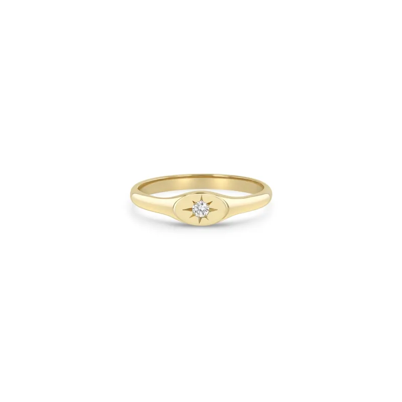 14k Star Set Diamond Oval Signet Ring sold by Zoe Chicco