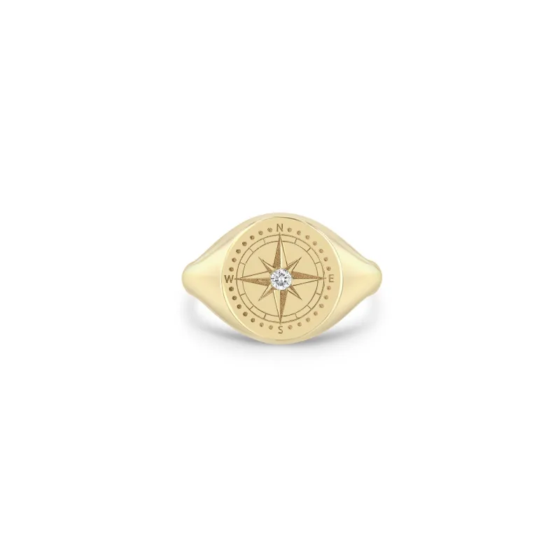 14k Diamond Compass Signet Ring sold by Zoe Chicco