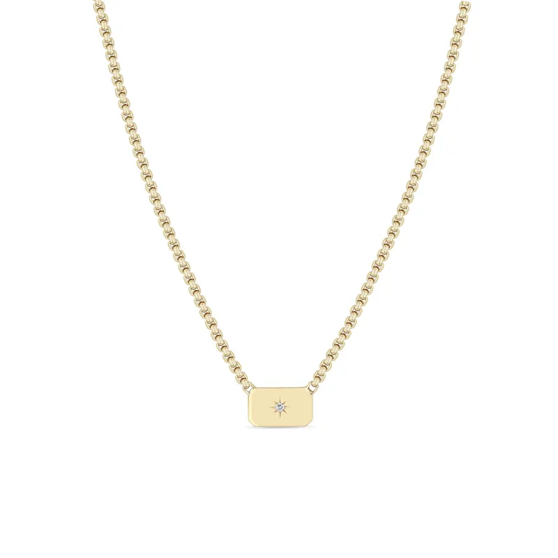 14k Horizontal Star Set Diamond Square Edge Dog Tag Necklace sold by Zoe Chicco