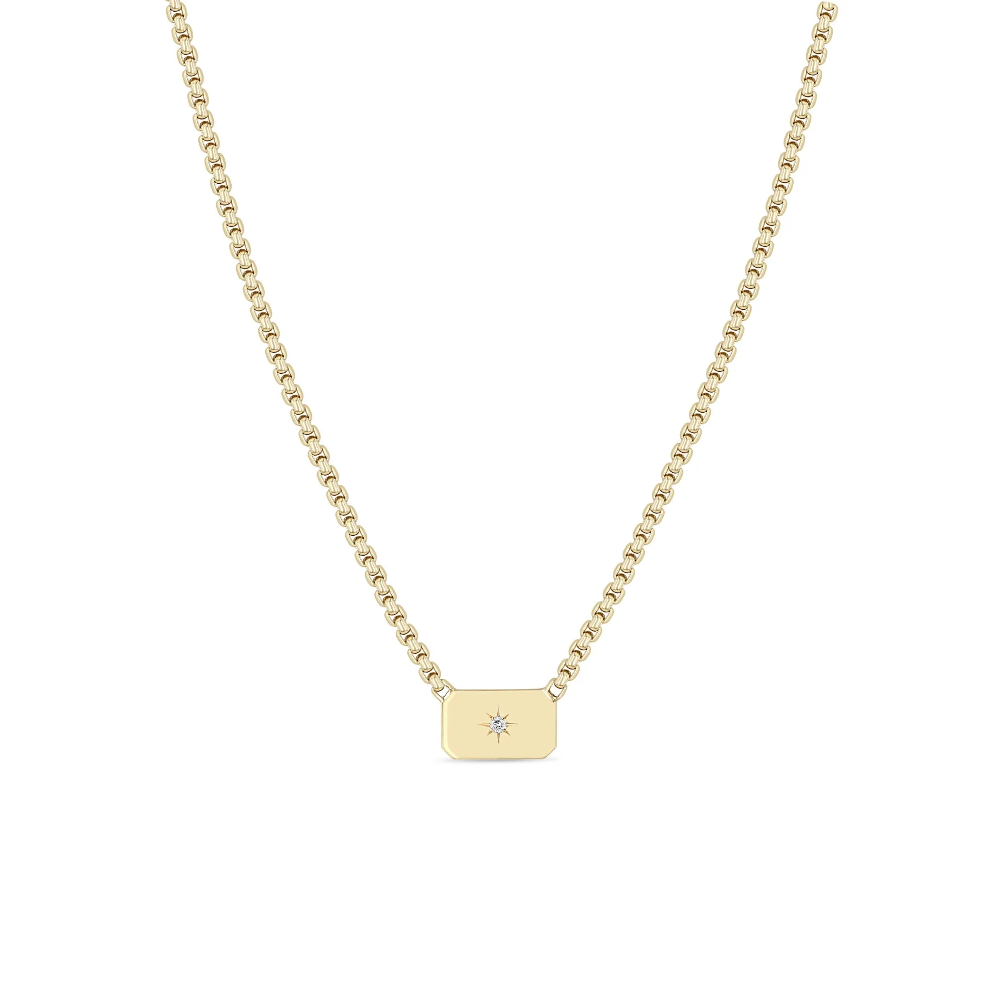 14k Horizontal Star Set Diamond Square Edge Dog Tag Necklace sold by Zoe Chicco