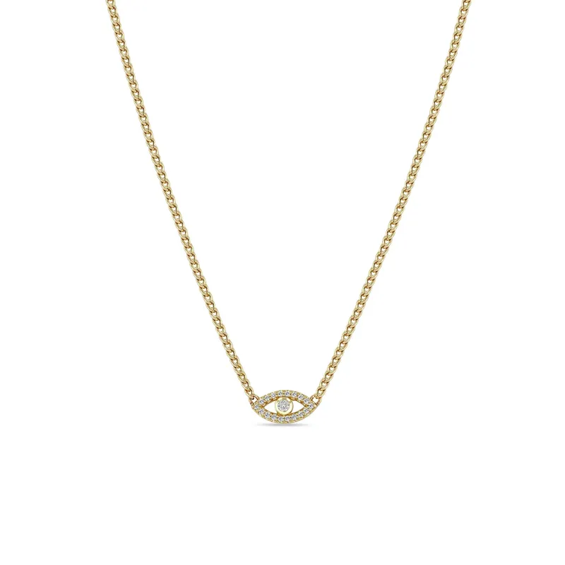 14k Pavé Diamond Evil Eye Curb Chain Necklace made by Zoe Chicco