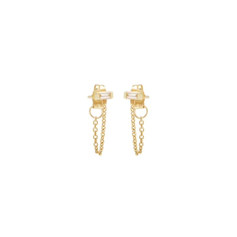 14k Baguette Diamond Chain Huggie Earrings sold by Zoe Chicco