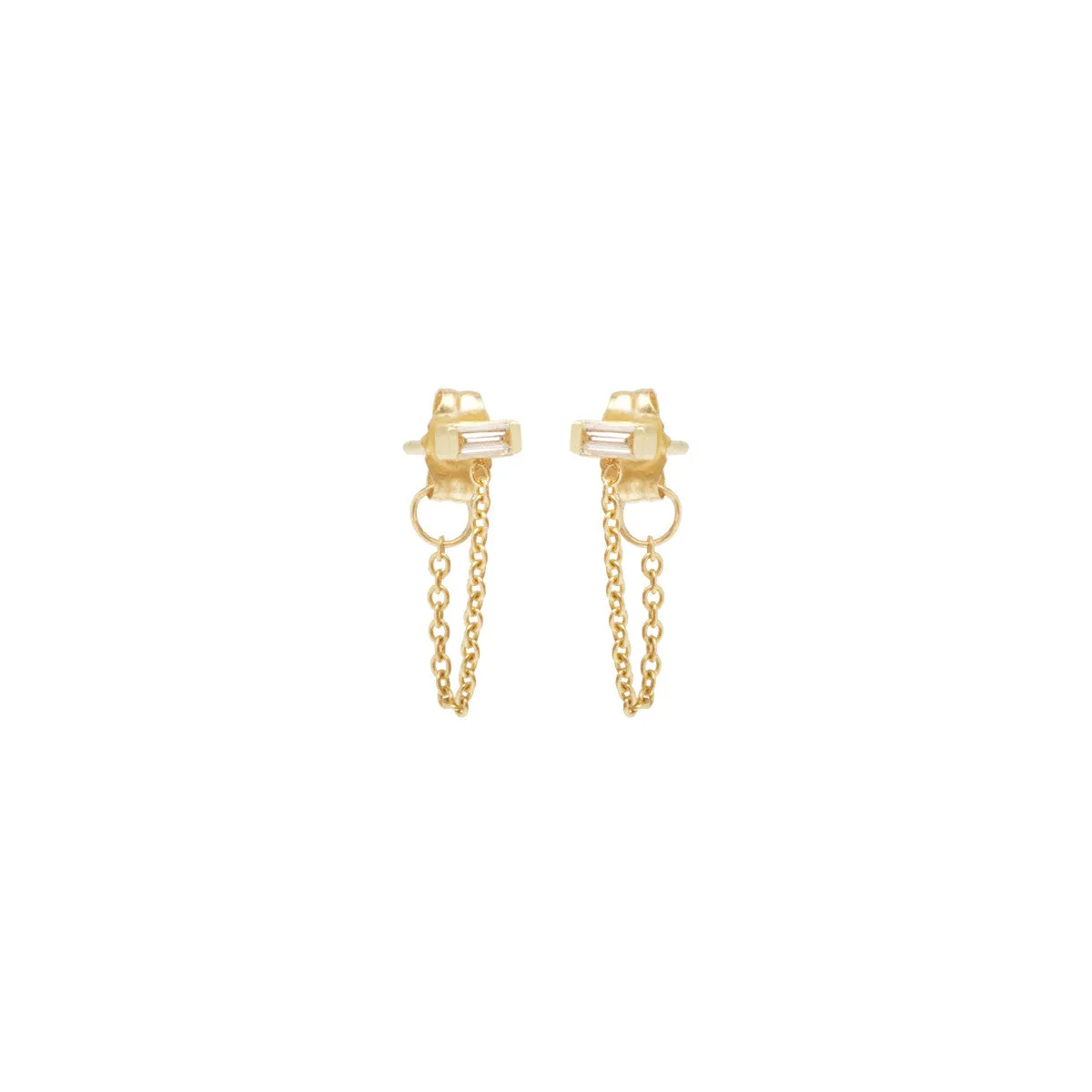 14k Baguette Diamond Chain Huggie Earrings sold by Zoe Chicco