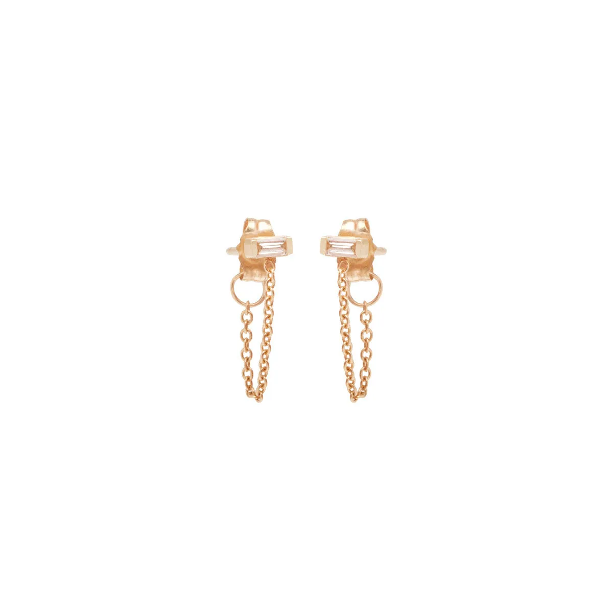 14k Baguette Diamond Chain Huggie Earrings sold by Zoe Chicco product image thumbnail 2