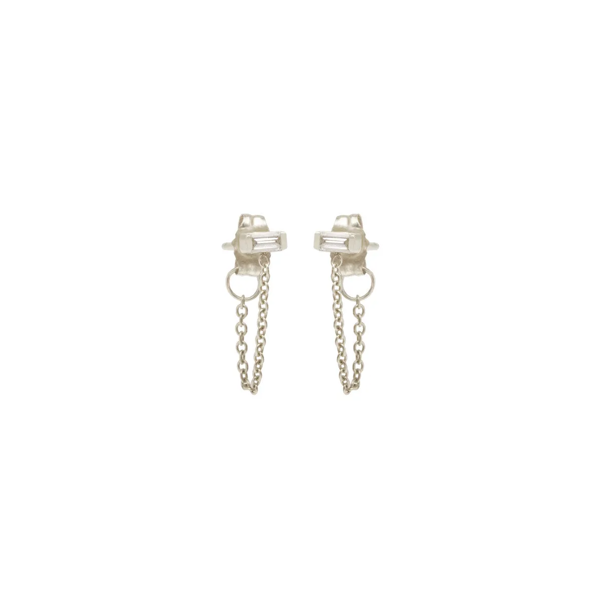 14k Baguette Diamond Chain Huggie Earrings sold by Zoe Chicco product image thumbnail 3