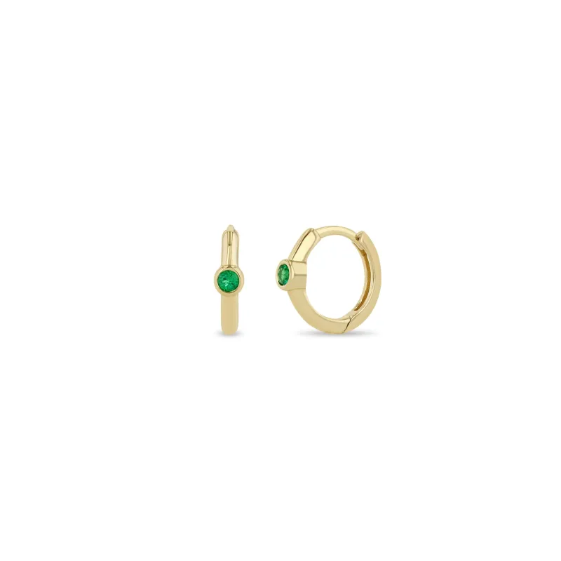 14k Single Emerald Bezel Small Hinge Huggie Hoops sold by Zoe Chicco