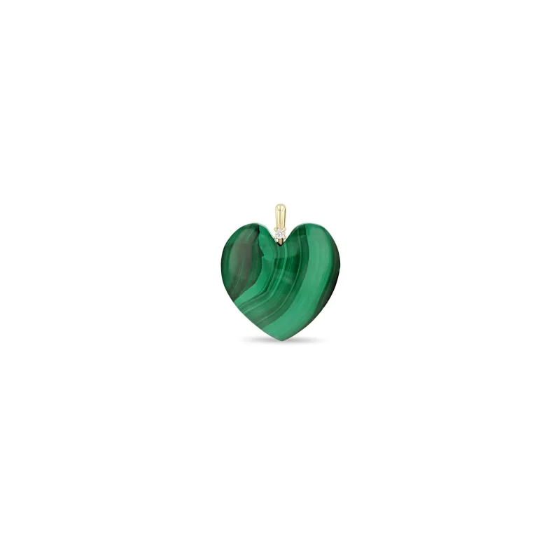 14k Single Large Malachite Heart with Diamond Bail Charm Pendant sold by Zoe Chicco
