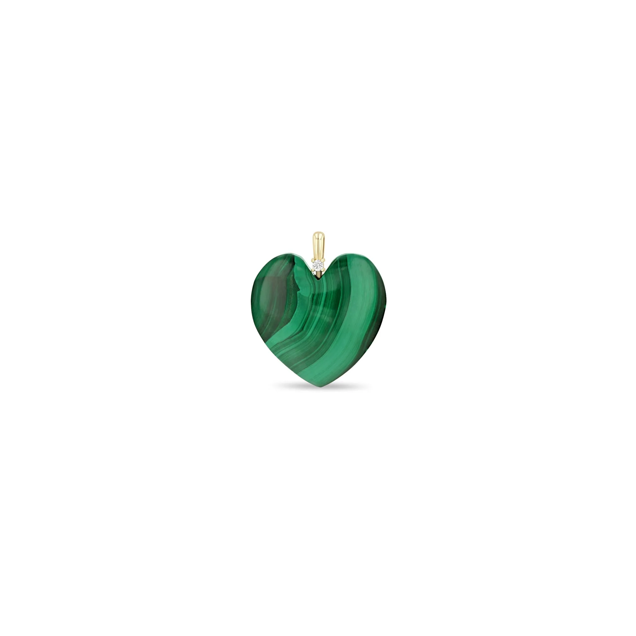 14k Single Large Malachite Heart with Diamond Bail Charm Pendant sold by Zoe Chicco