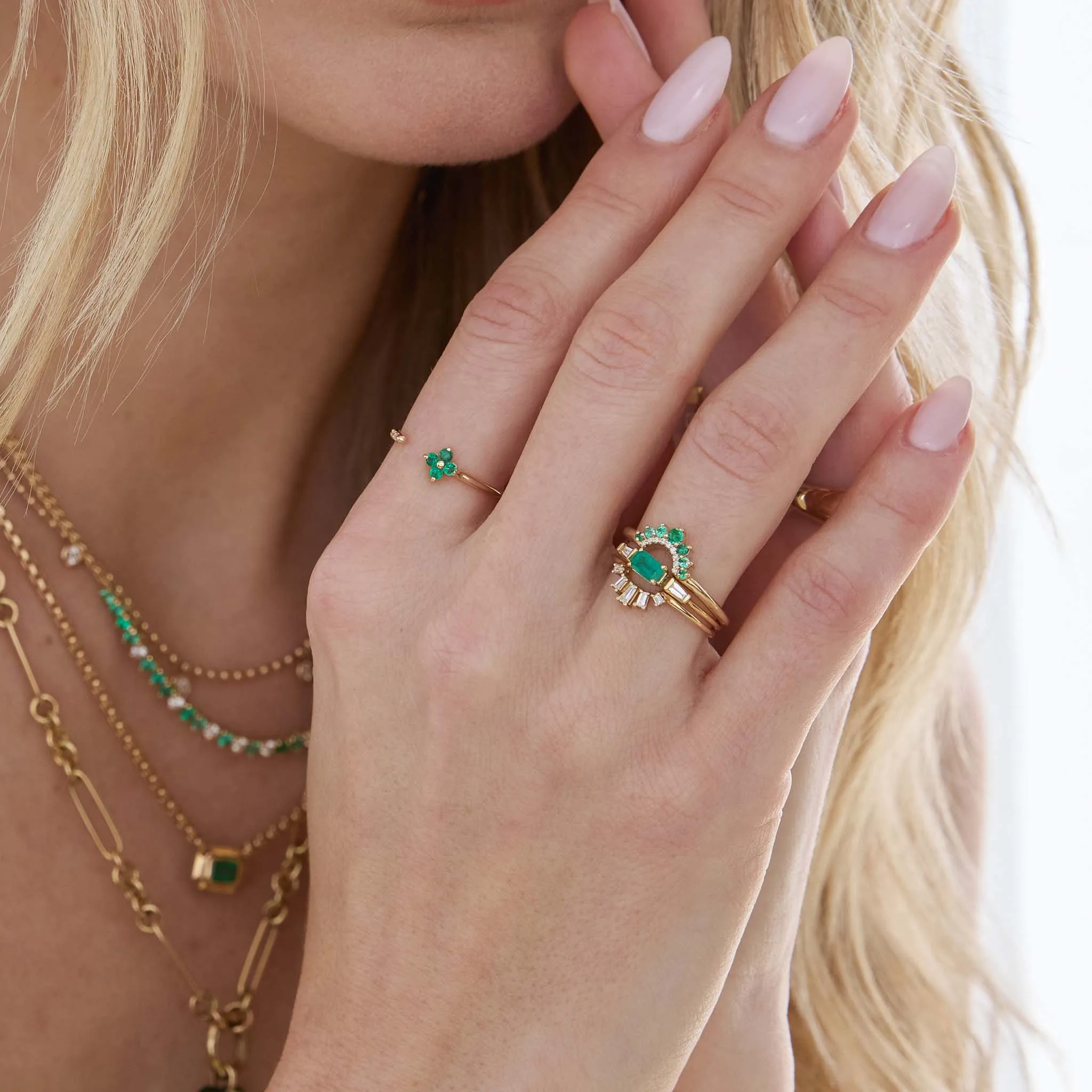 14k Graduated Prong Emerald & Pavé Diamond Double Arch Ring sold by Zoe Chicco product image thumbnail 2