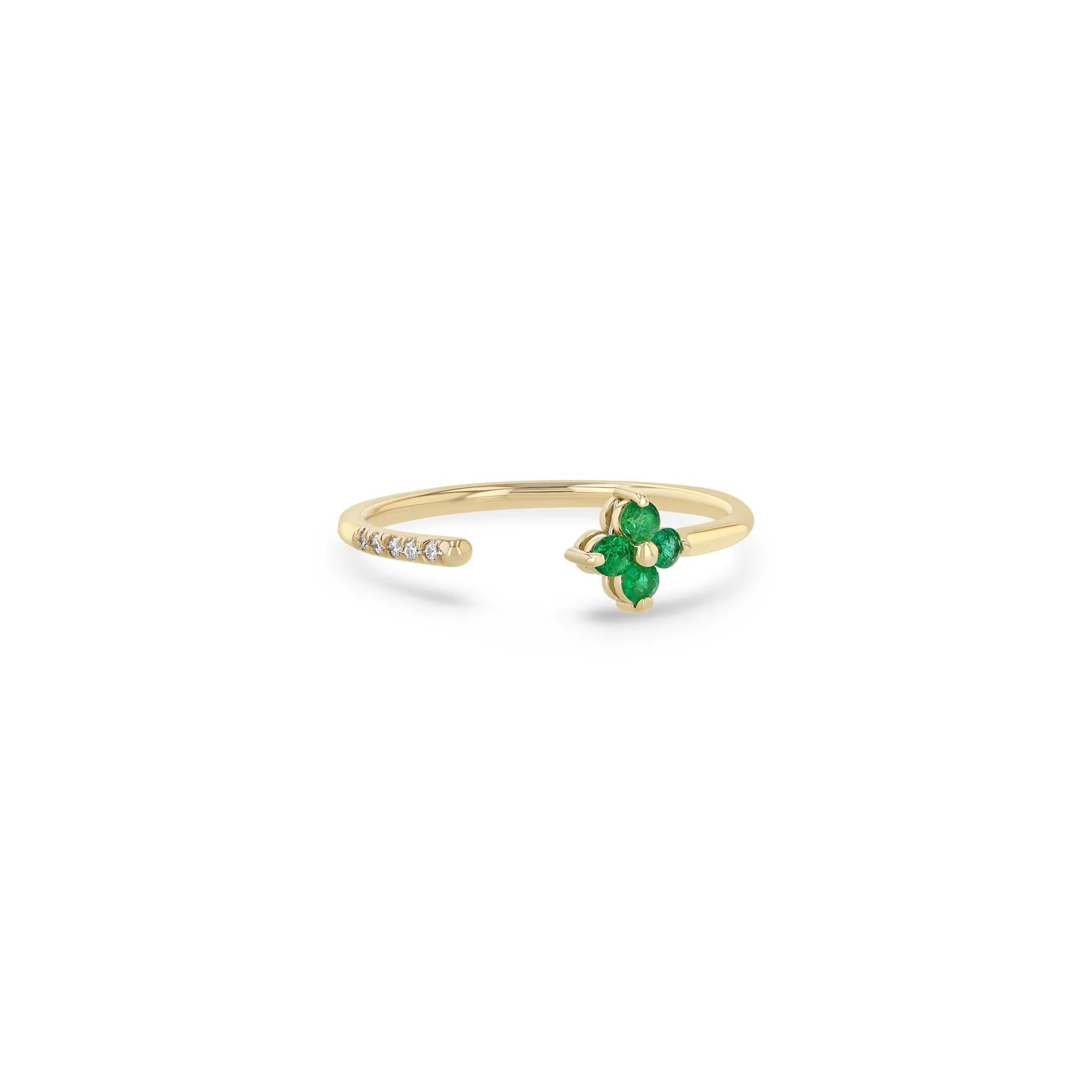 14k Prong Emerald Quad & Pavé Diamond Open Ring sold by Zoe Chicco