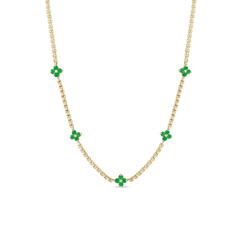 14k Prong Emerald Quad Station Box Chain Necklace sold by Zoe Chicco