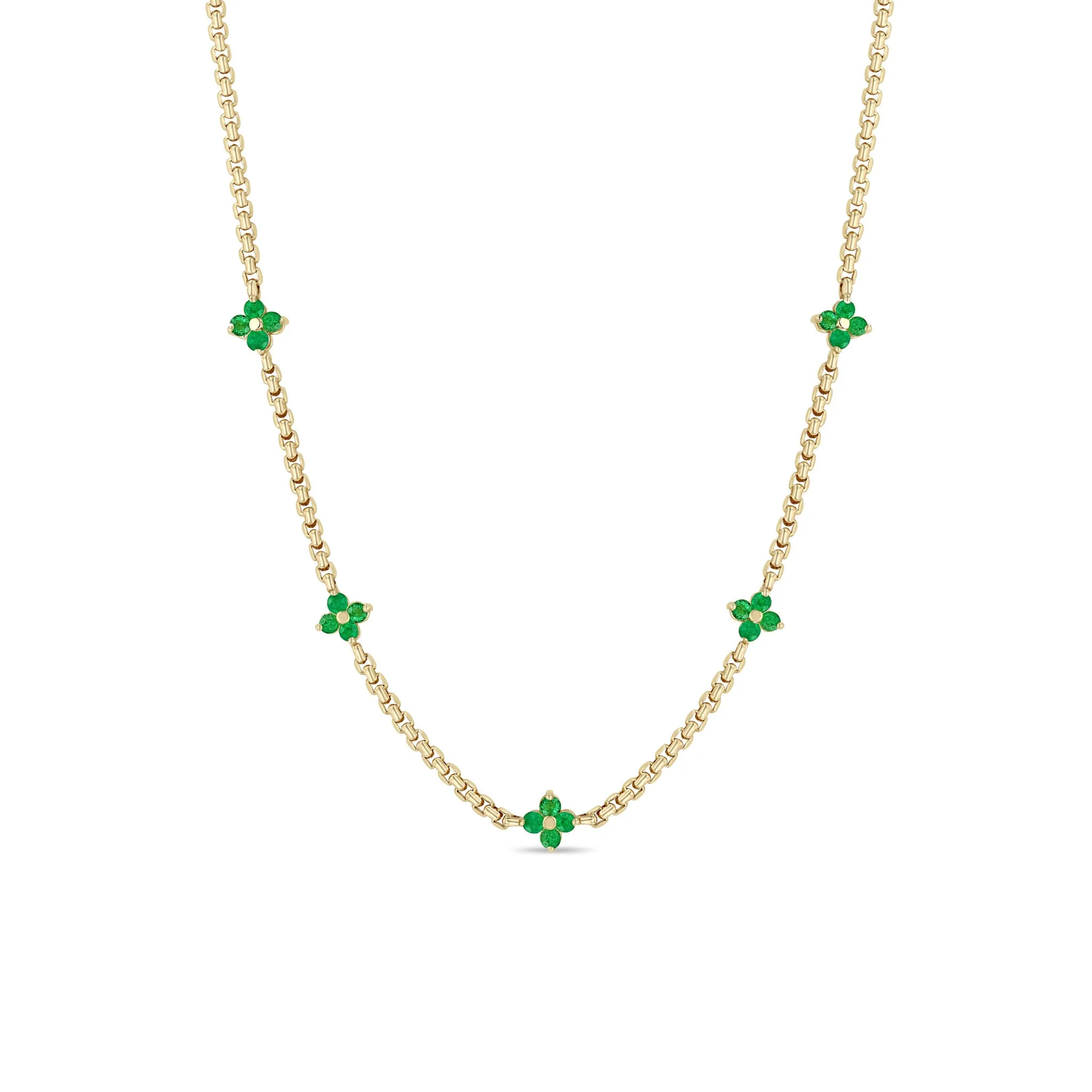 14k Prong Emerald Quad Station Box Chain Necklace sold by Zoe Chicco