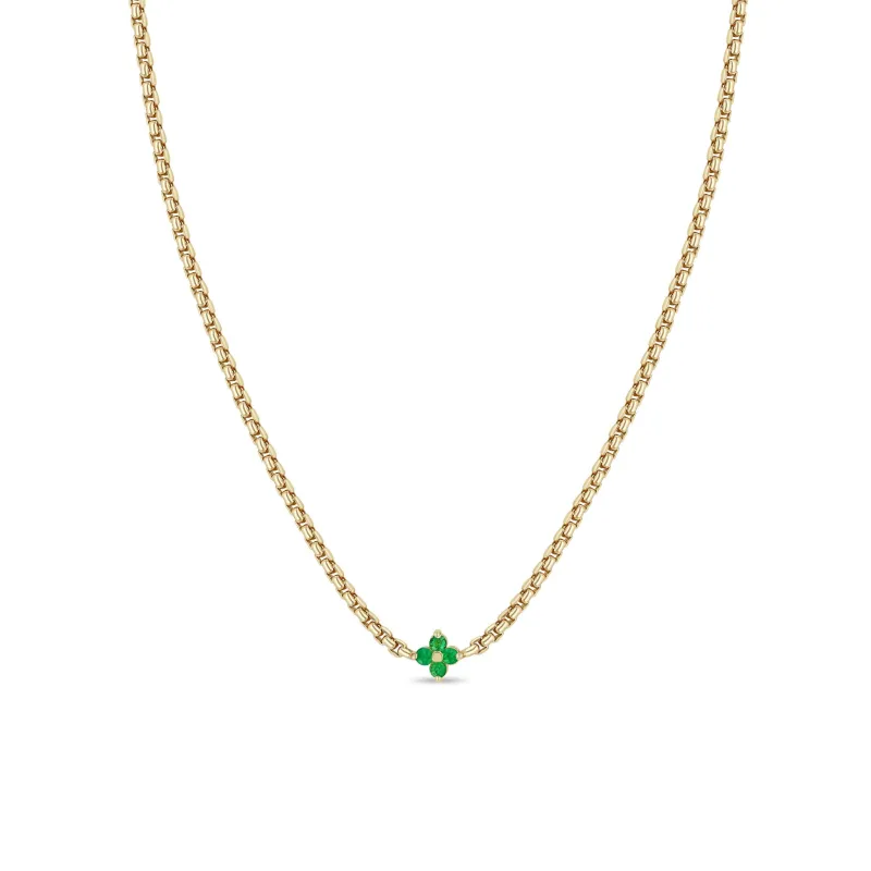 14k Prong Emerald Quad Box Chain Necklace sold by Zoe Chicco