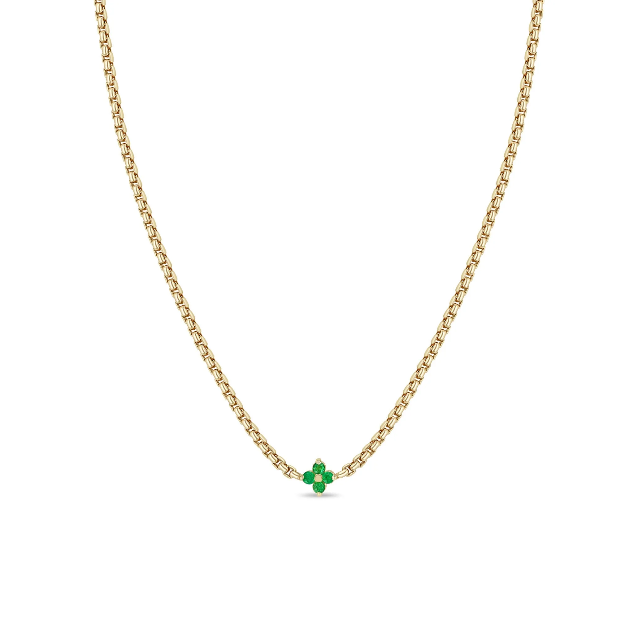 14k Prong Emerald Quad Box Chain Necklace sold by Zoe Chicco