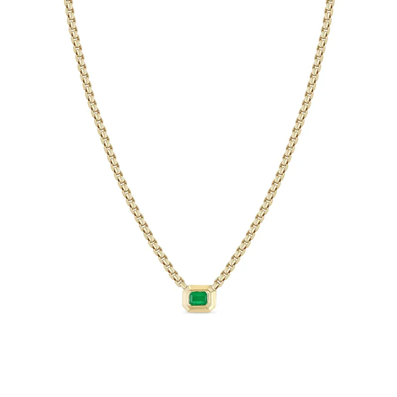 14k Emerald Cut Emerald Bezel Medium Box Chain Necklace sold by Zoe Chicco